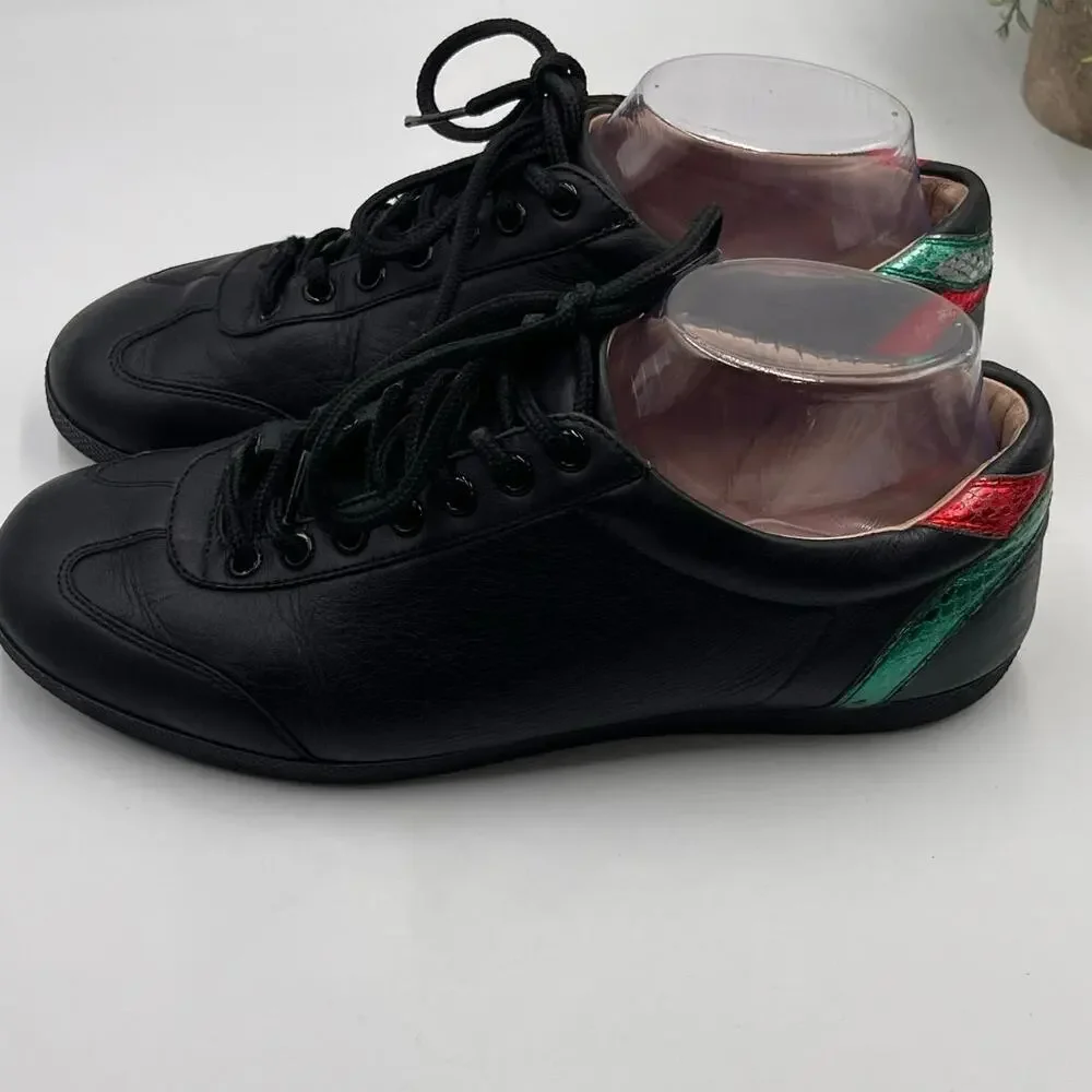 GUCCI Mens Black‎ Bambi Marmont Leather Low Sneaker Trainers Shoes Sz m6.5/8w